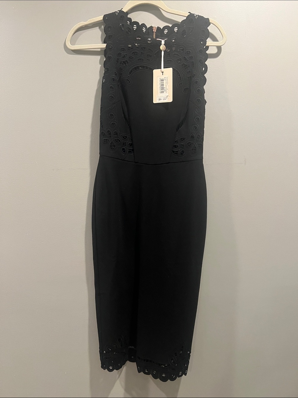 Ted Baker London Black Laser-Cut Midi Dress with Scalloped Trim